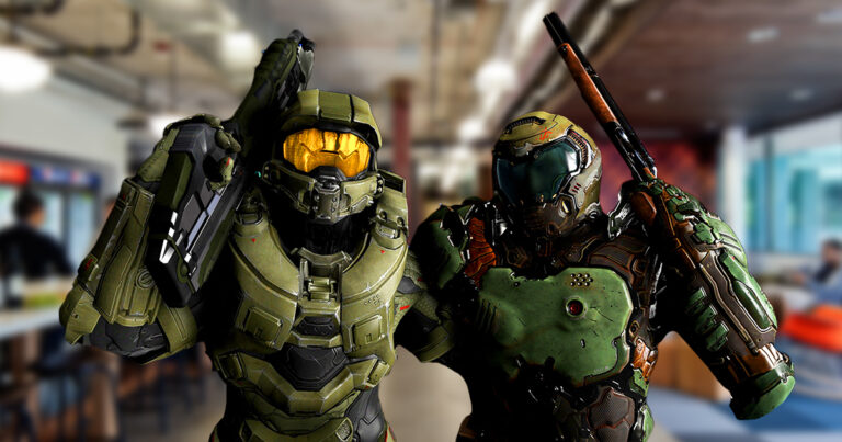 Doomguy and Master Chief Embarrassed They Wore the Same Thing to the Office