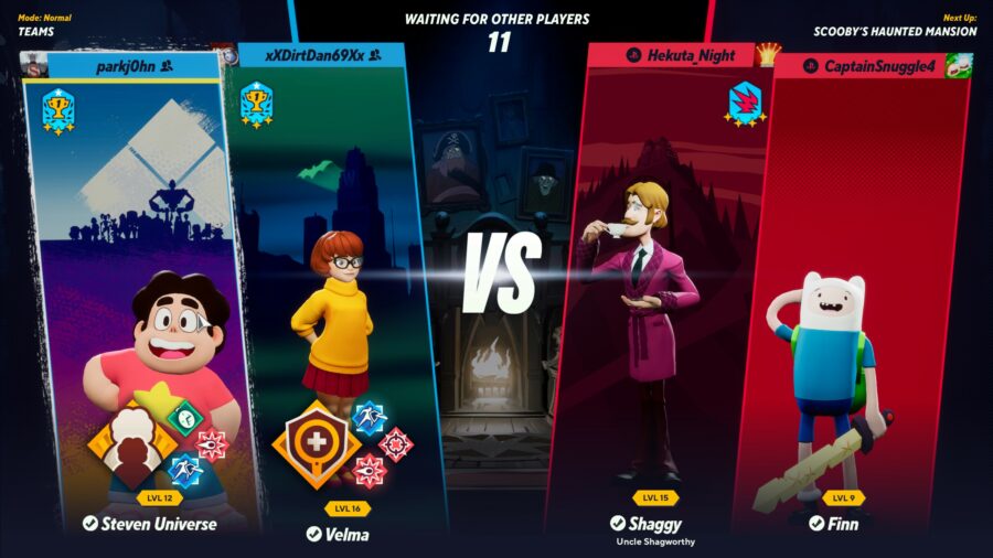Steven on the matchup screen with Velma, Shaggy, and Finn.