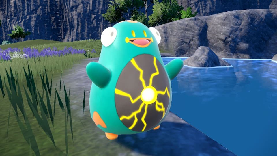 The Pokémon Bellibolt. It is a round green Pokémon with an electric stomach.