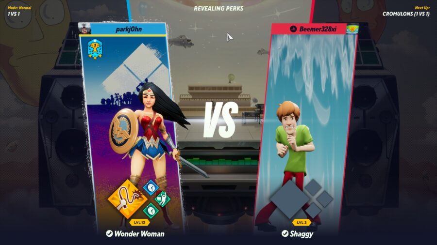 Wonder Woman on the 1v1 Perk Selection Screen.