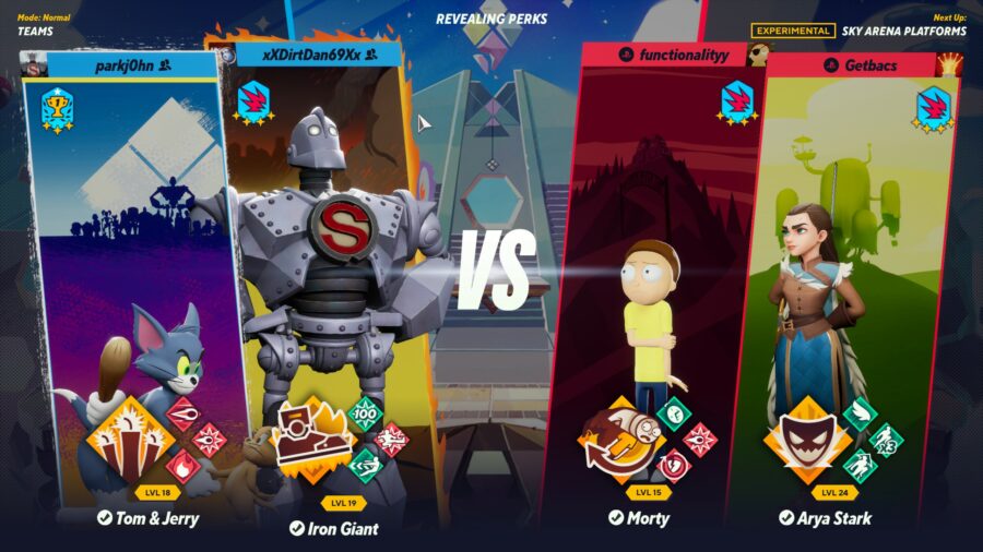 Tom & Jerry and Iron Giant on the Teams' perk selection screen.