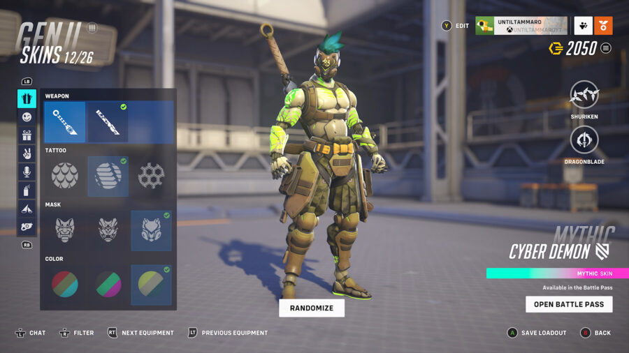 Overwatch 2 Genji Mythic Skin Customization screen