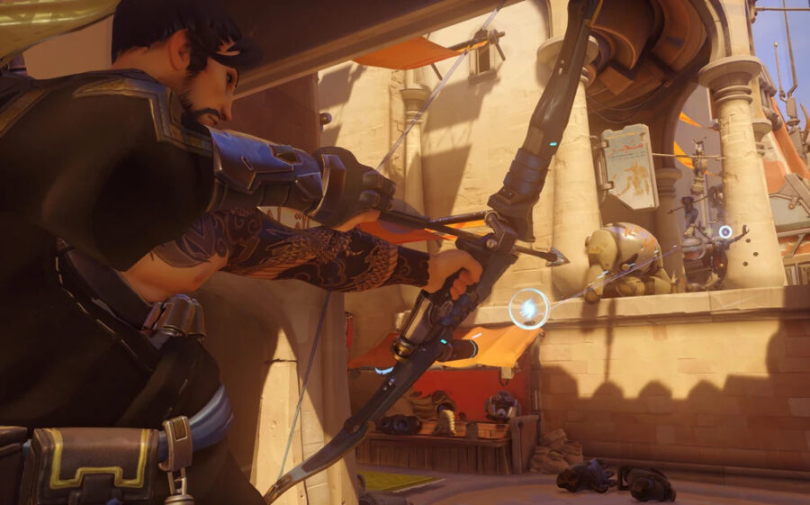 Hanzo aiming in Overwatch 2