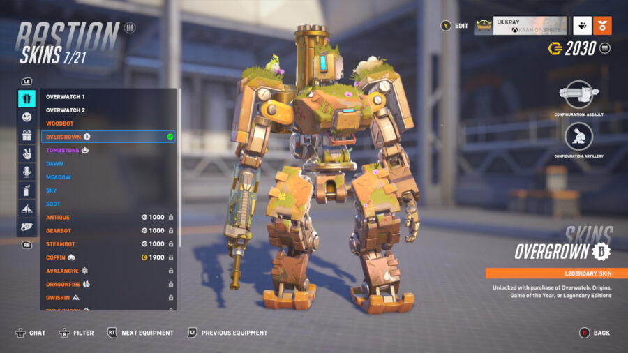 Overwatch 2's Bastion who is locked and not on the character select screen.