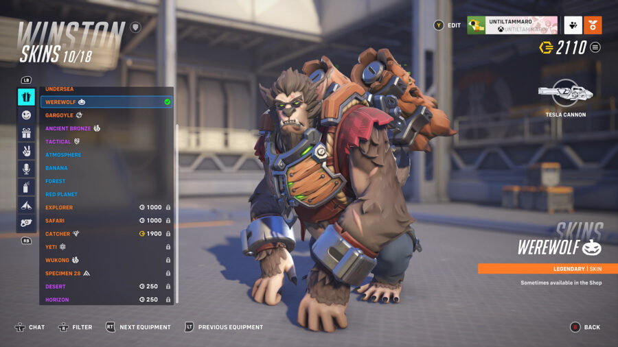 Winston's werewolf Overwatch 2 skin, which can now be unlocked via Twitch drops.