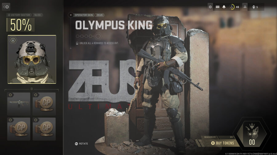 Zeus's Olympus King skin available in the Warzone 2/MW2 Battle Pass.