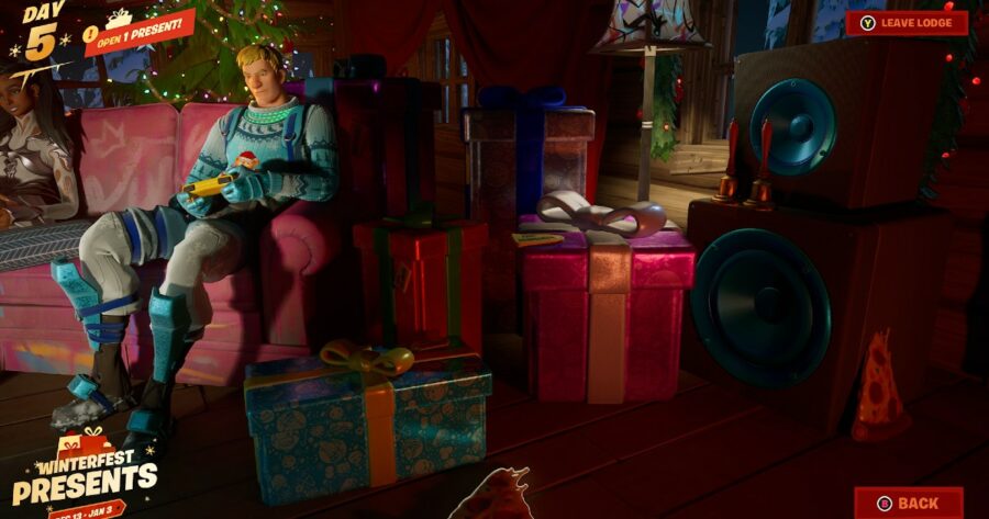Open a present in the Cozy Lodge for this Fortnite Winterfest challenge.