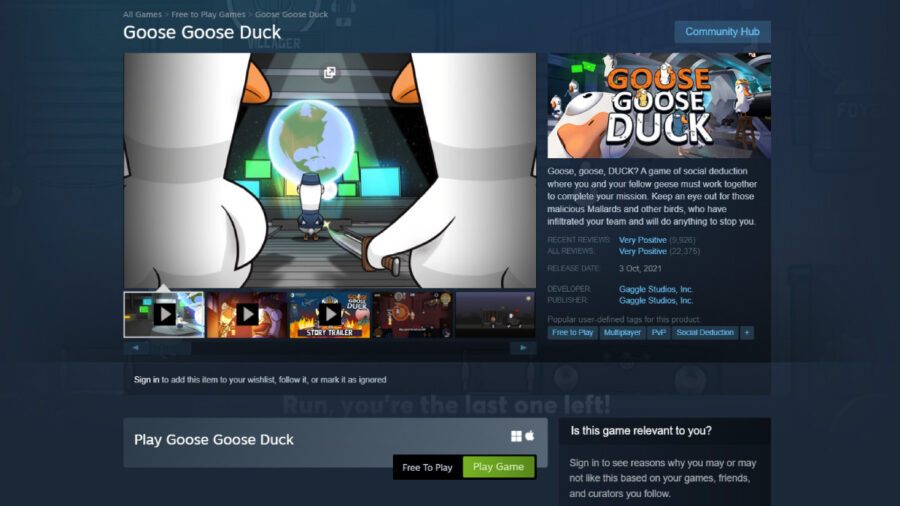 Goose Goose Duck no Steam