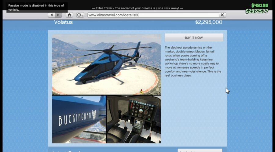 One of the best helicopters in GTA Online, the Volatus.