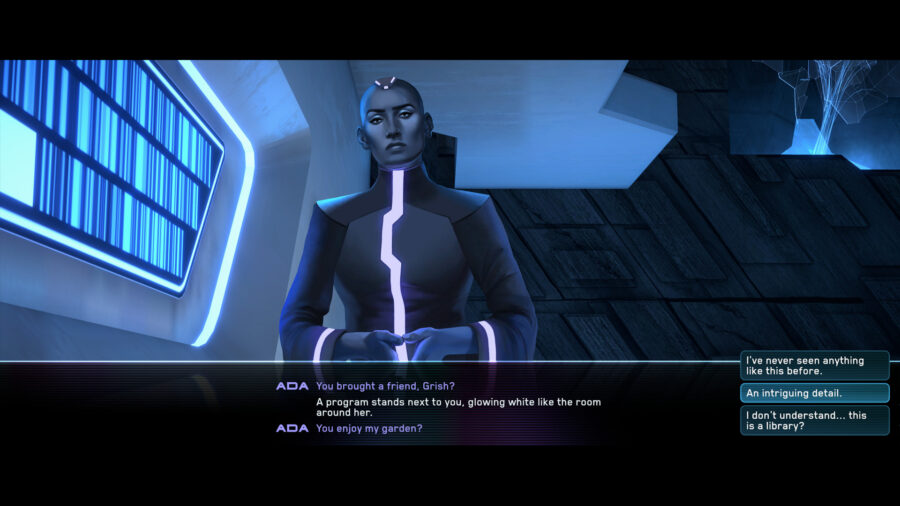 The dialogue choices in action in TRON: Identity.
