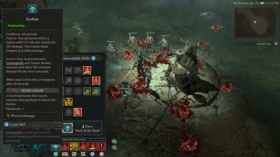 How to summon a golem in Diablo 4.