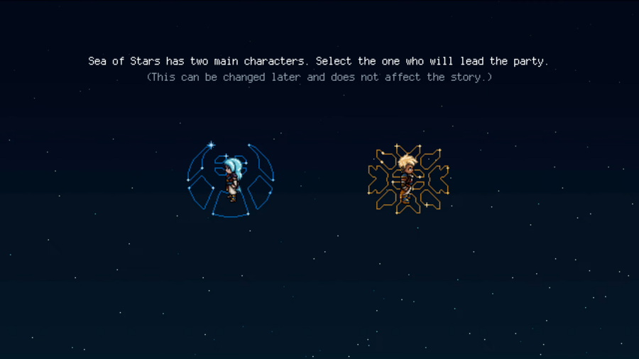 The Character Select screen in Sea of Stars, asking the player which character they will choose.