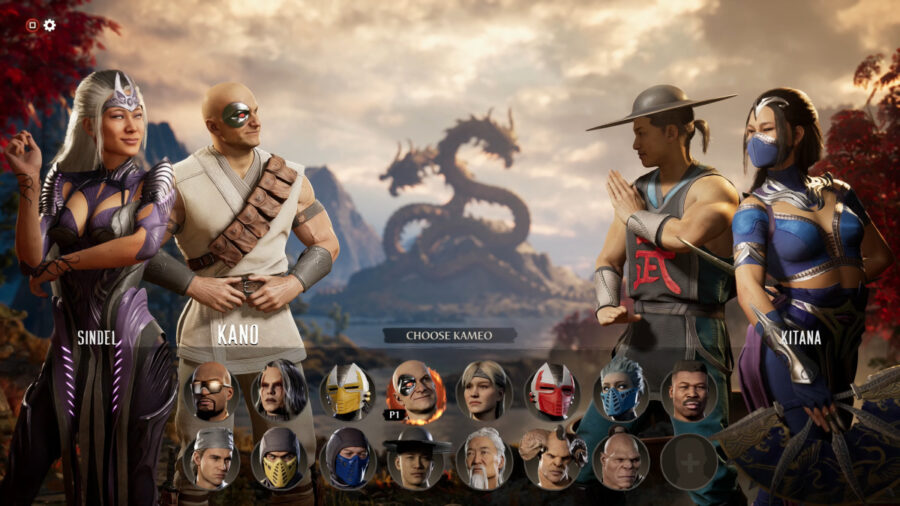 A select screen of Kameo Fighters for Mortal Kombat 1