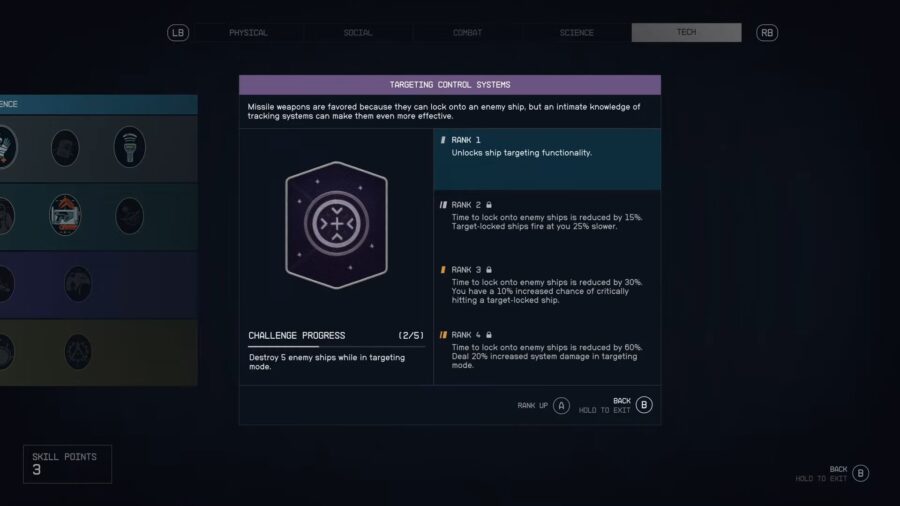 The skill you need to use targeting systems in Starfield.