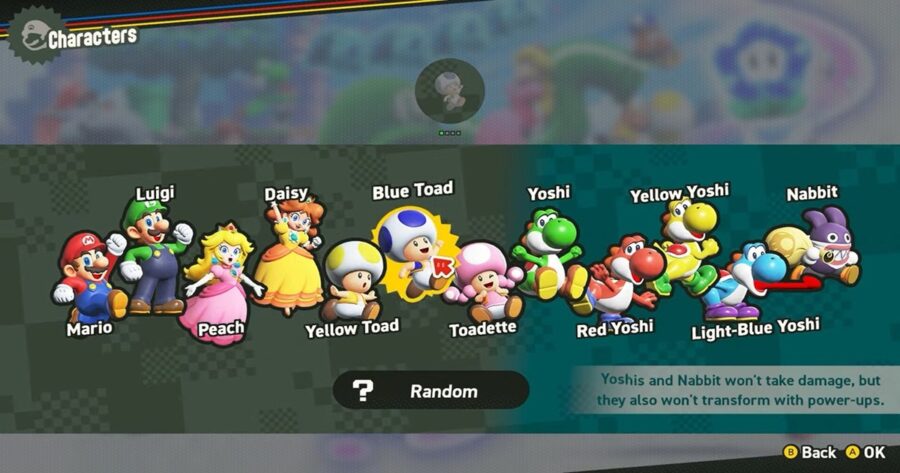 Super Mario Bros Wonder Playable Character Menu