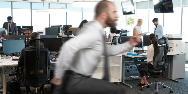 Boss Moving Fast Guy Spends First Day at Job Running Around Studying Boss’s Patterns ...
