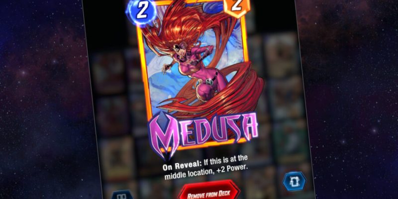 Medusa, a card used in a Marvel Snap low cost deck.