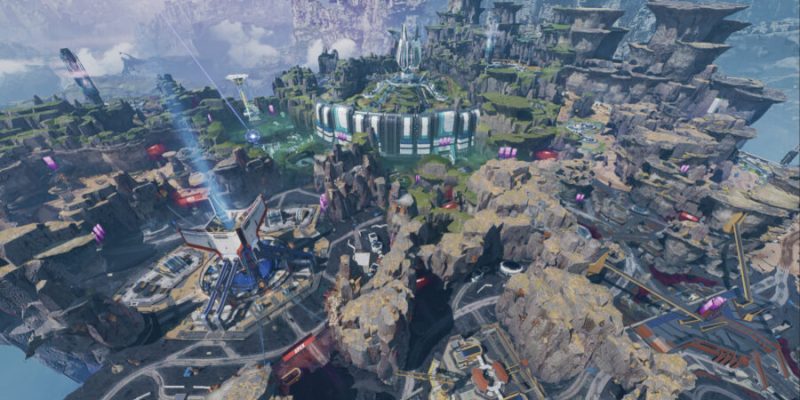 An overhead shot of the new Apex Legends map, Broken Moon.