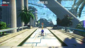 Sonic on Stage 1-2 of Sonic Frontiers, Sky Sanctuary.