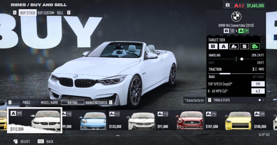 The BMW M4, one of the fastest cars in Need for Speed Unbound.