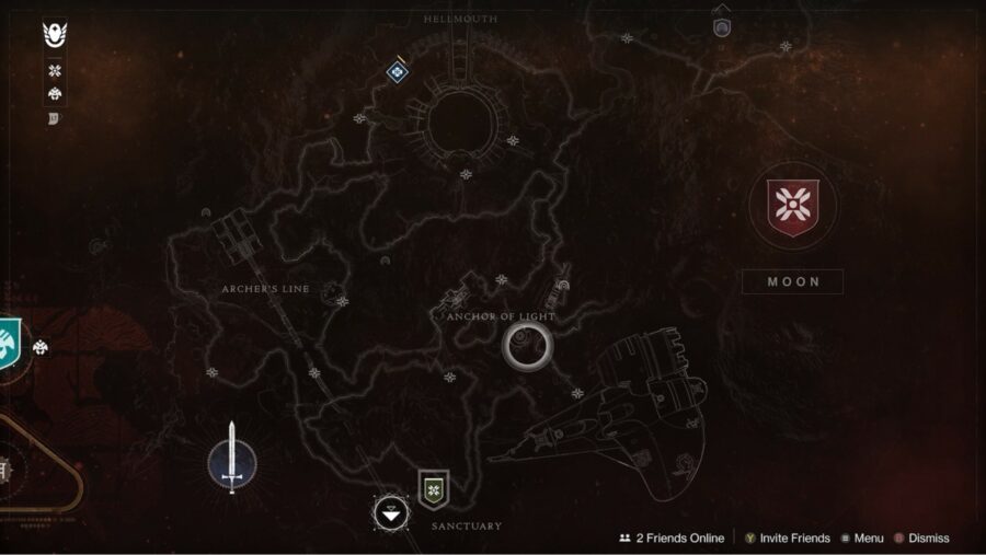 The Moon Resonance Amp location of the Luna.Anchor.Tower.Rotunda Warmind Node.