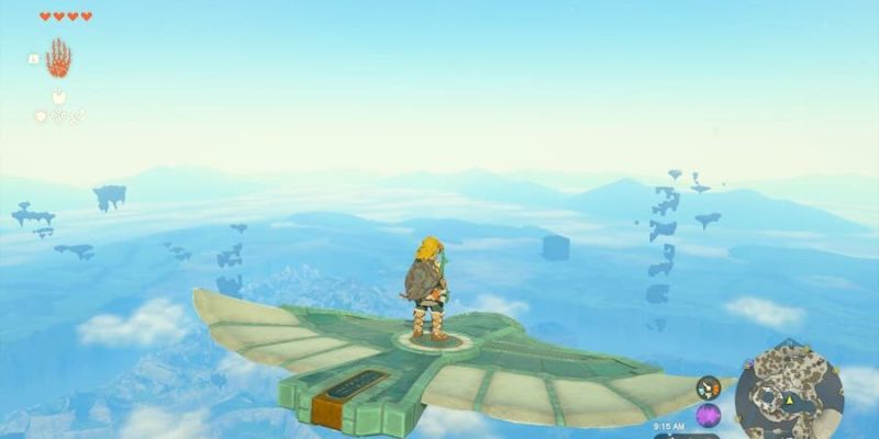 Link flying on the glider, standing in the middle to maintain balance.