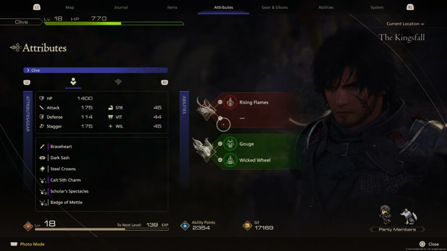Final Fantasy 16 Attributes menu