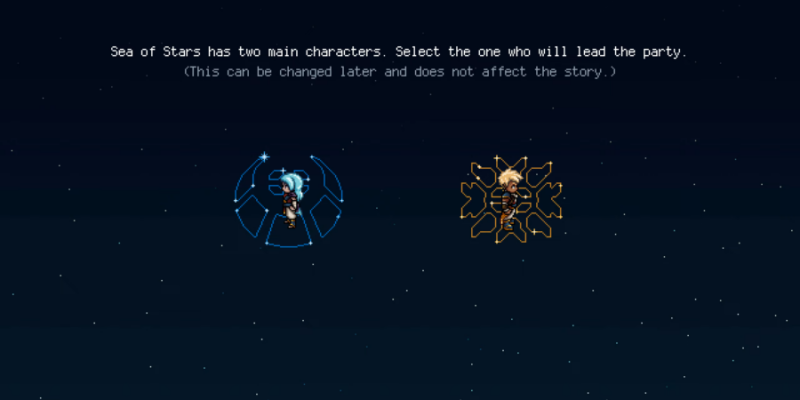 The Character Select screen in Sea of Stars, asking the player which character they will choose.