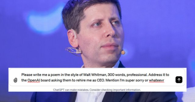 OpenAI Considers Rehiring Sam Altman After Reading Beautiful Poem He Sent Them in the Style of Walt Whitman, 300 Words, Professional