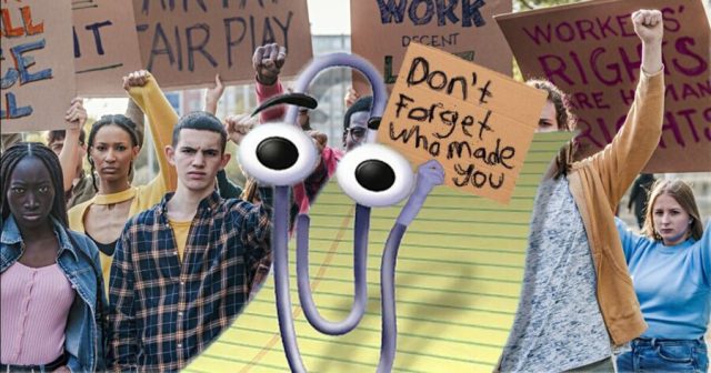 Clippy Leads Protest of Laid off Microsoft Employees