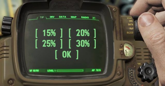 Pip-Boy Adds Screen Asking for Tip