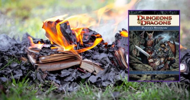D&D Player Protesting Book Burning Just Gonna Toss In 4e Handbook Real Quick
